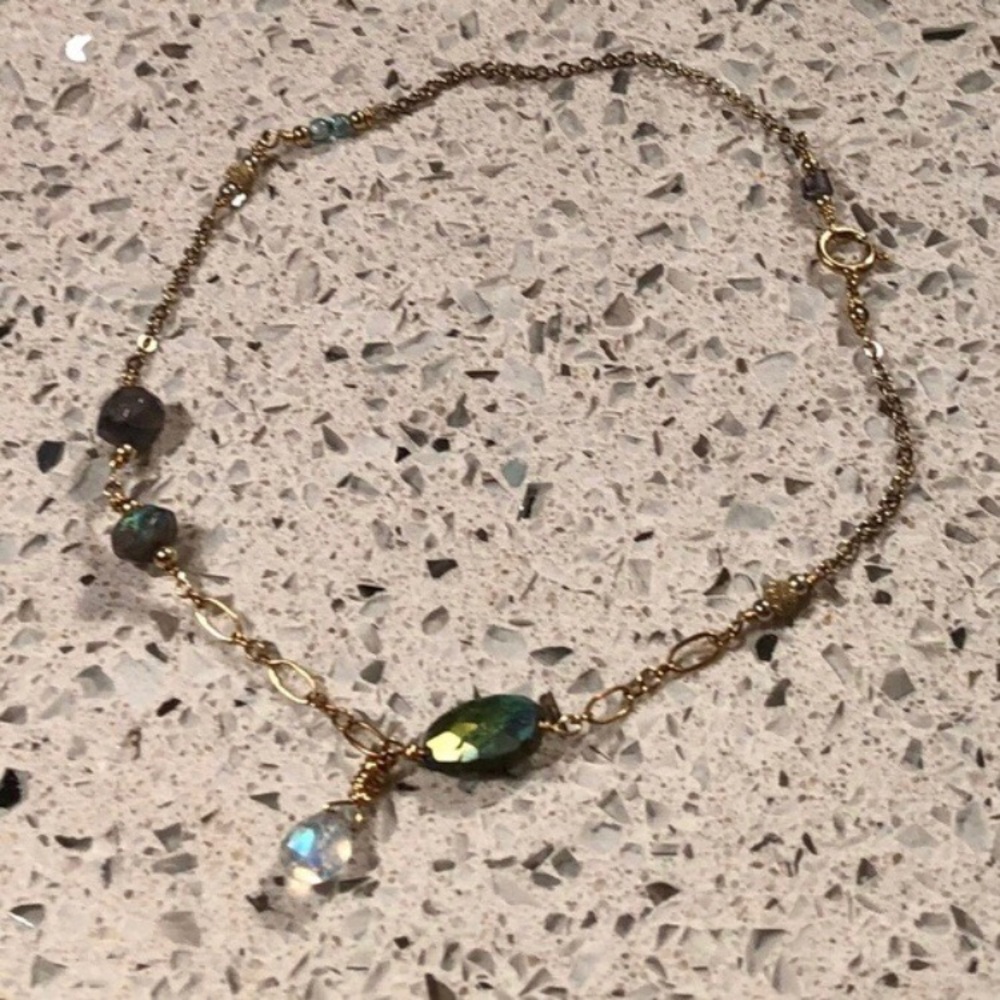 Natural Mystic Labradorite Rainbow Moonstone Gold-filled Anklet